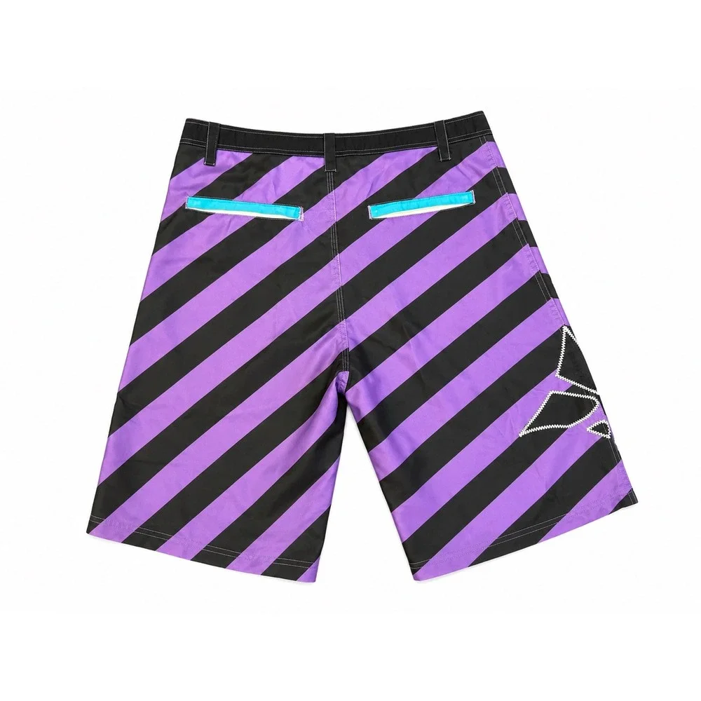 Steez Clothing Purple Black Striped Board‎ Shorts Men's Size 32 Y2K Surf